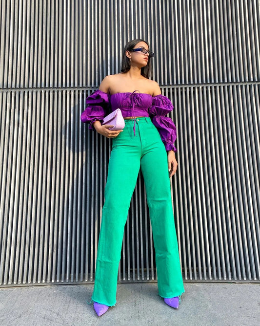 Purple Off-Shoulder Corset Poplin Lyza Top for Women