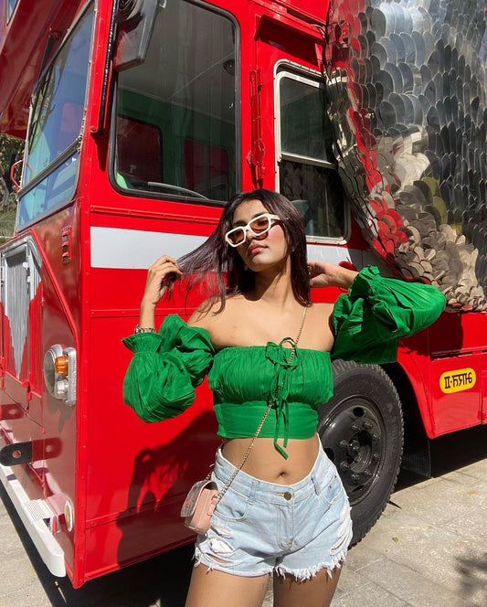 Green Off-Shoulder Corset Poplin Lyza Top for Women