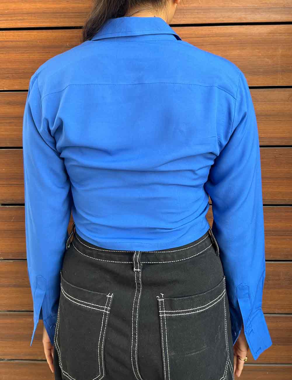 Blue Cropped Shirt – Bold & Versatile