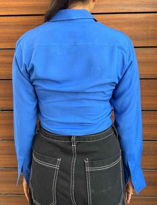 Blue Cropped Shirt – Bold & Versatile