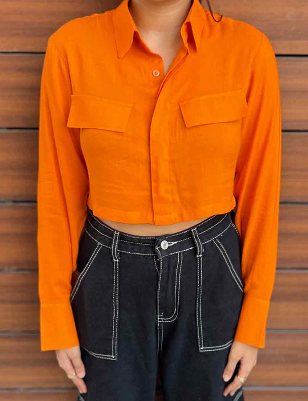 Orange Cropped Rayon Shirt