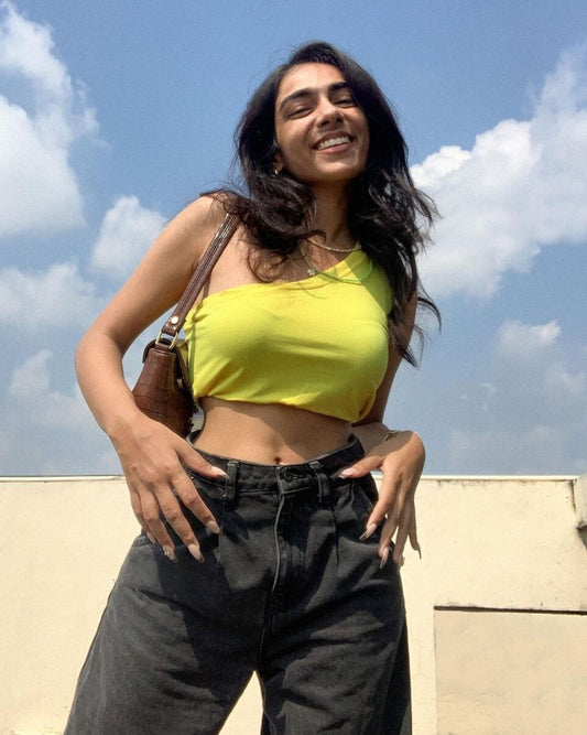 Yellow One Shoulder Crop Top – Summer Casual Party Wear