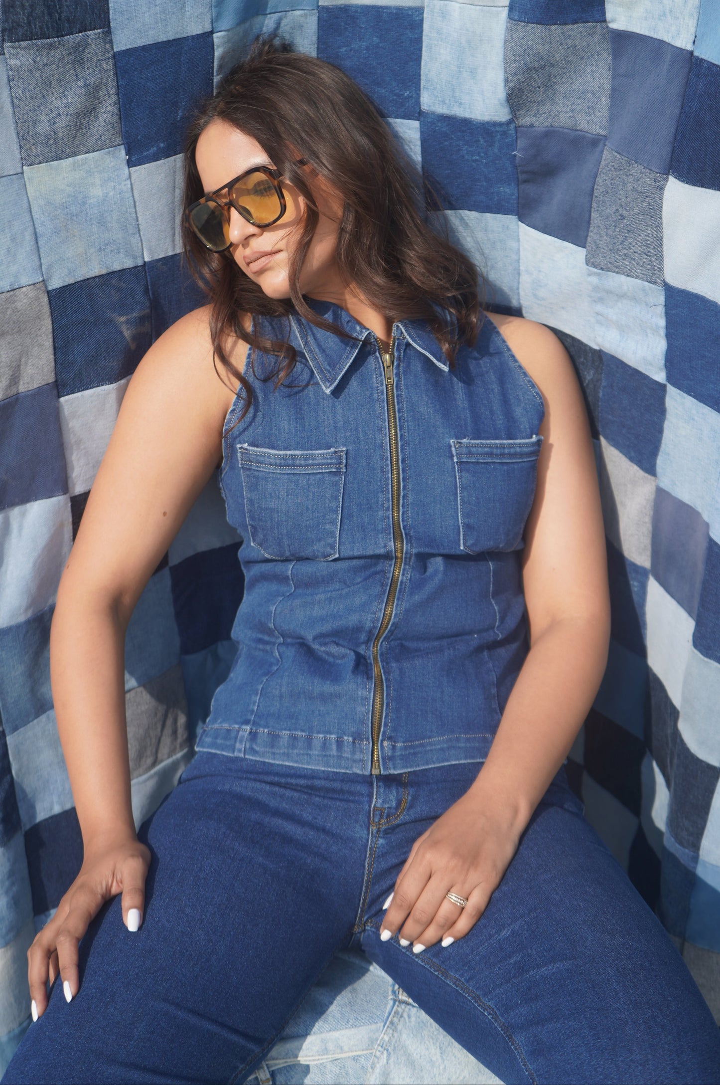 Winston Denim Vest Top | Structured Zip-Front Collared Top
