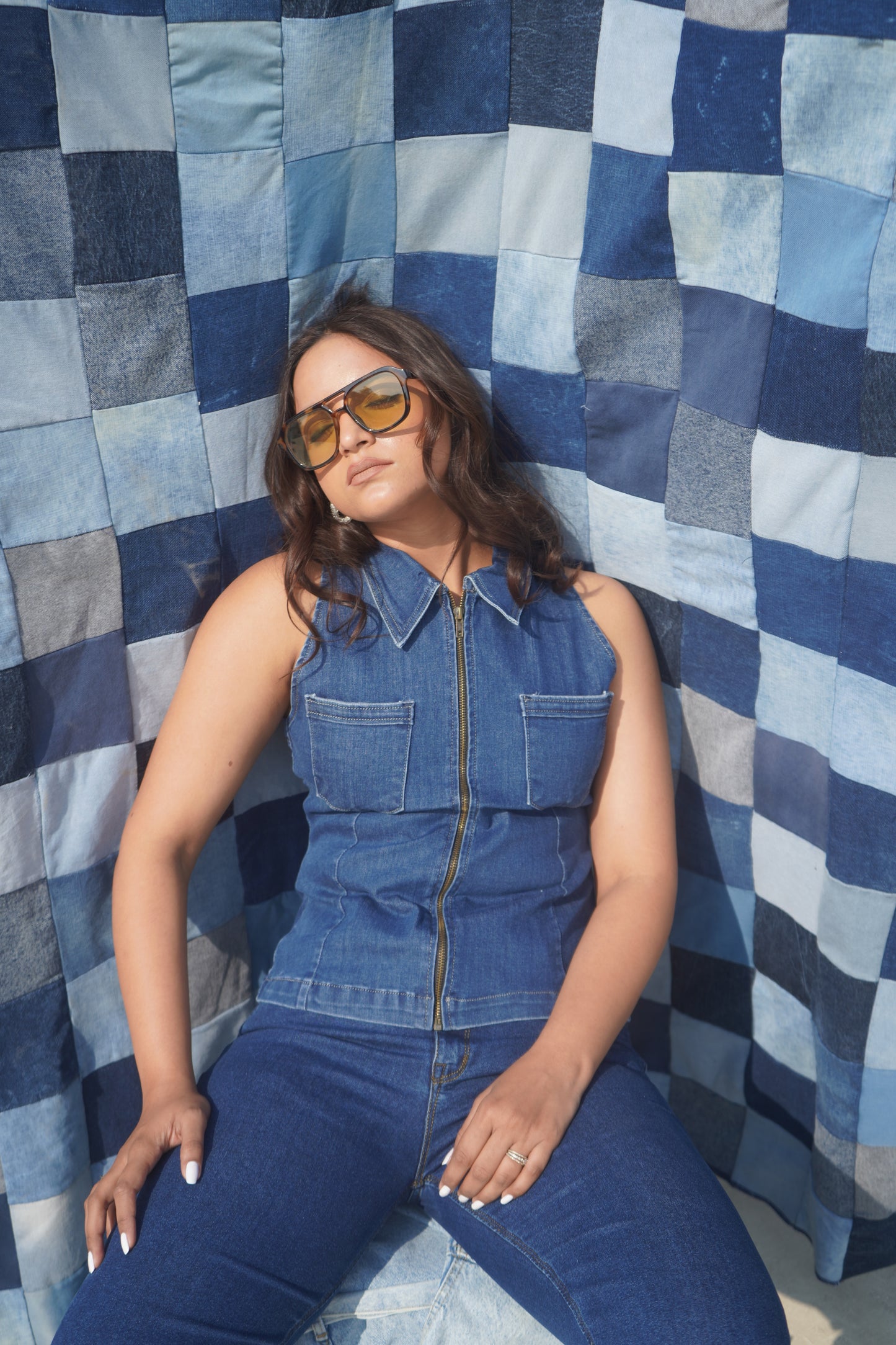 Winston Denim Vest Top | Structured Zip-Front Collared Top