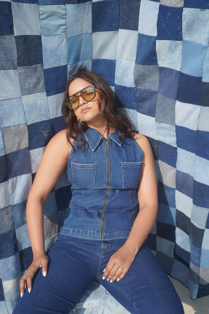 Winston Denim Vest Top | Structured Zip-Front Collared Top