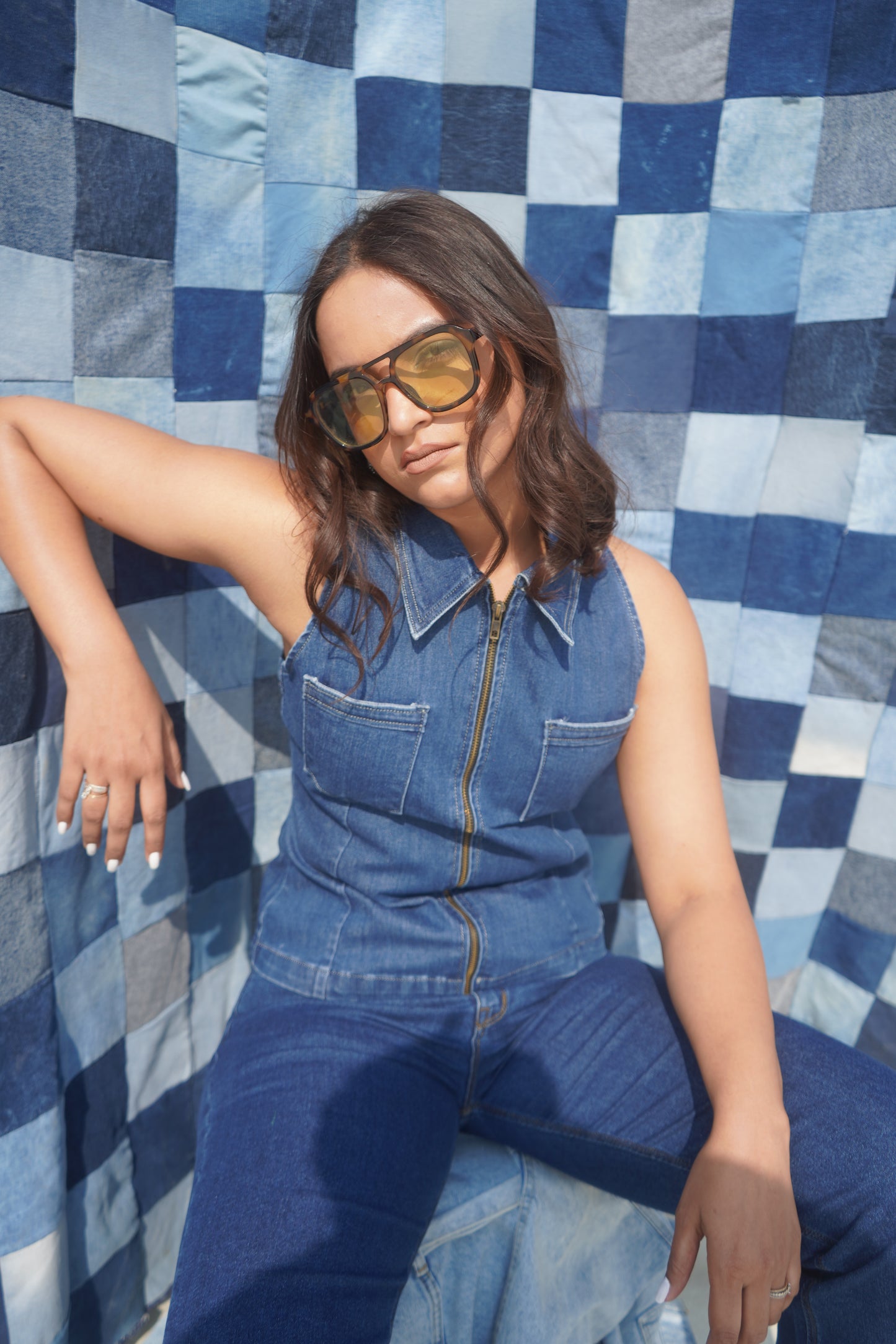 Winston Denim Vest Top | Structured Zip-Front Collared Top