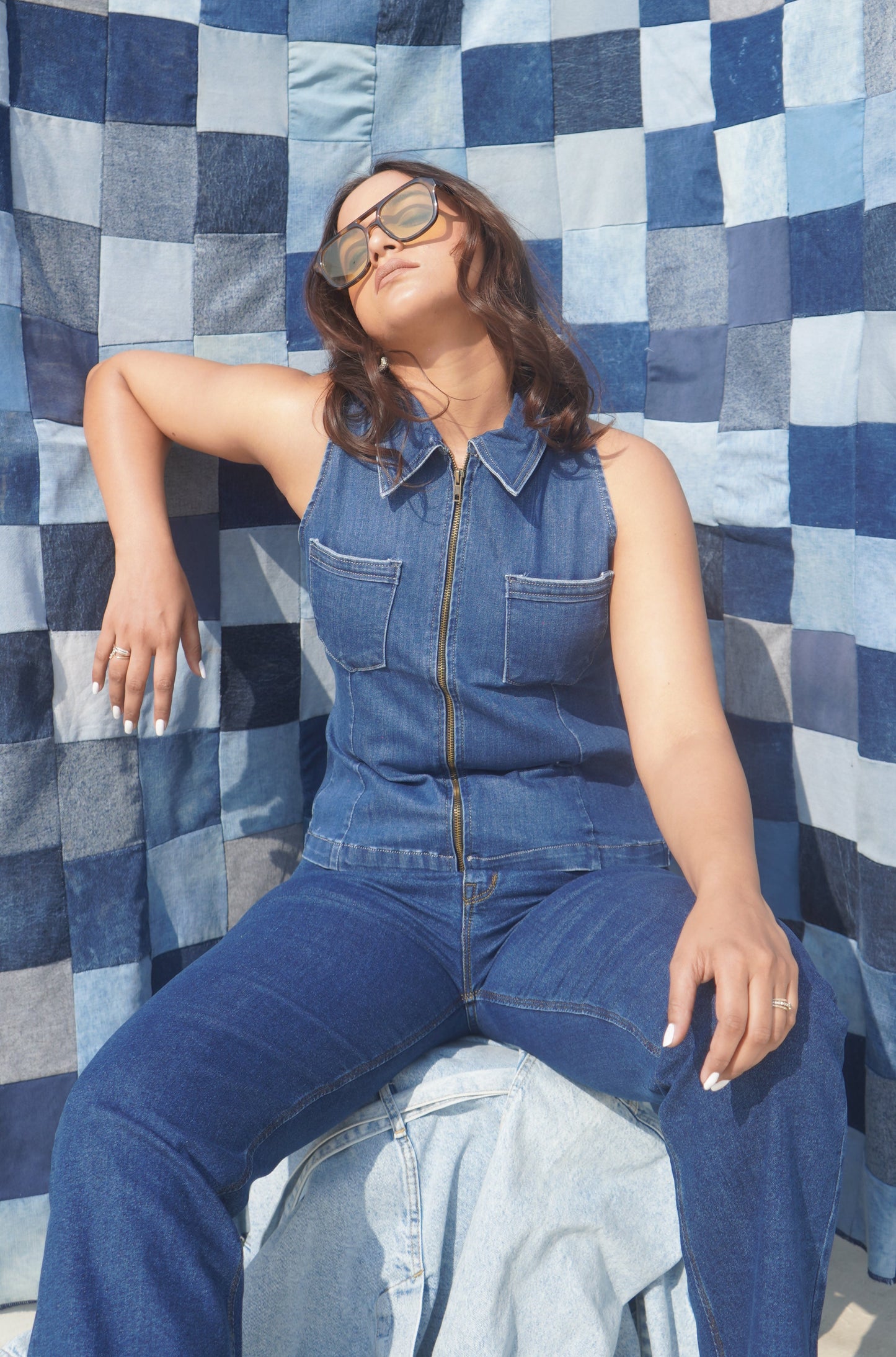 Winston Denim Vest Top | Structured Zip-Front Collared Top