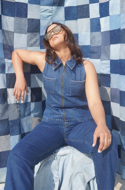 Winston Denim Vest Top | Structured Zip-Front Collared Top