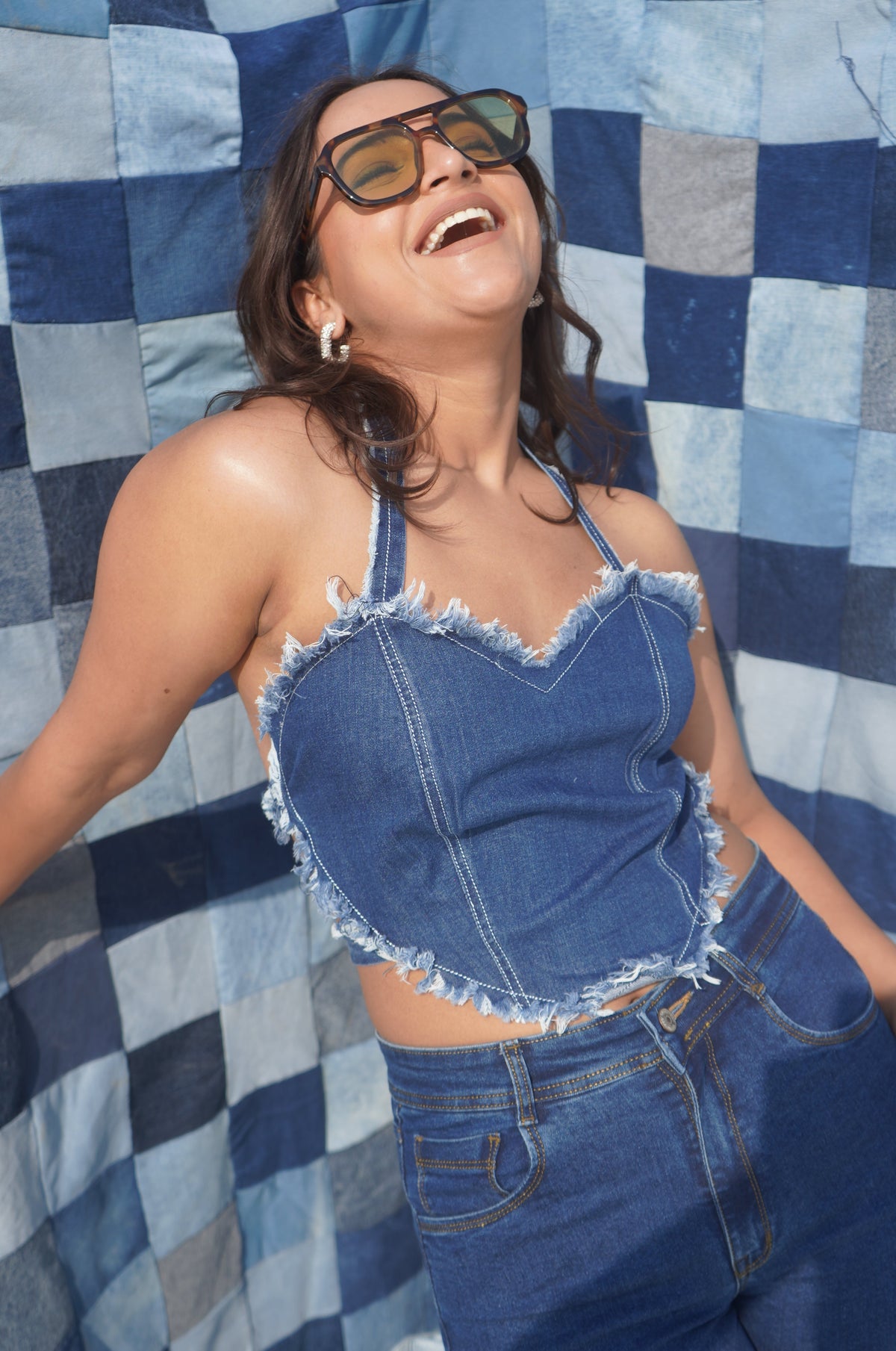 Denim Heart Corset Top | Dark Blue Tie-Back Bustier
