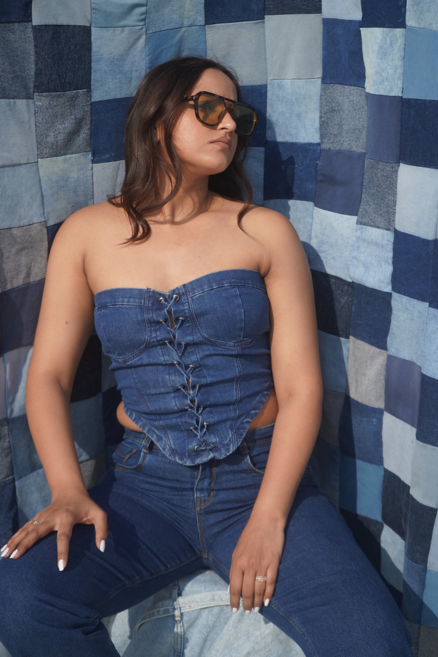Montana Denim Corset Top | Dark Blue Strapless Denim Bustier