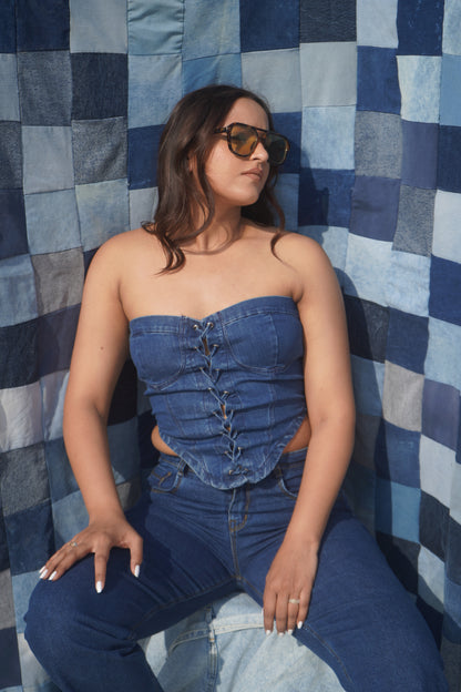 Montana Denim Corset Top | Dark Blue Strapless Denim Bustier
