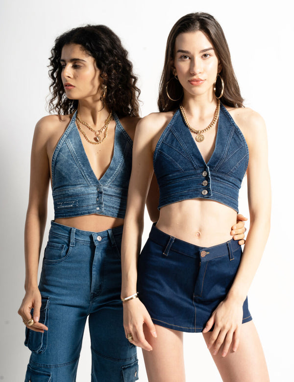 REVERSIBLE DENIM BRALETTE WITH BUTTONS