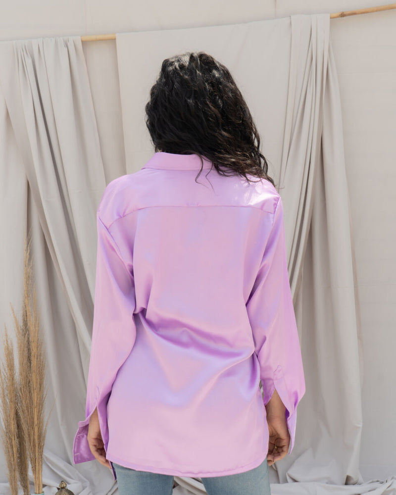 RELAXED SATIN  LONG SLEEVES SHIRT IN LILAC