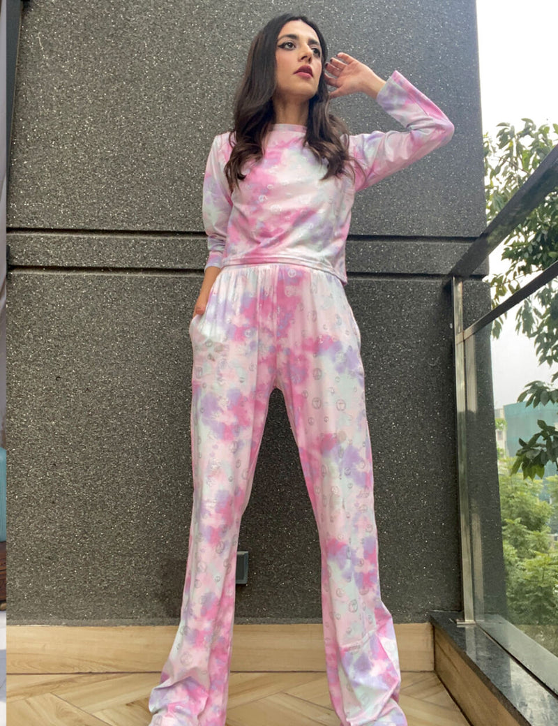 TIE-DYE CO-ORD SET IN PINK AND BLUE