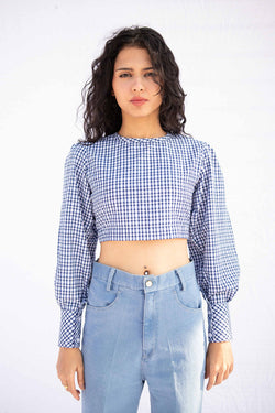 CROP TOP WITH TIE-UPS IN CHECK